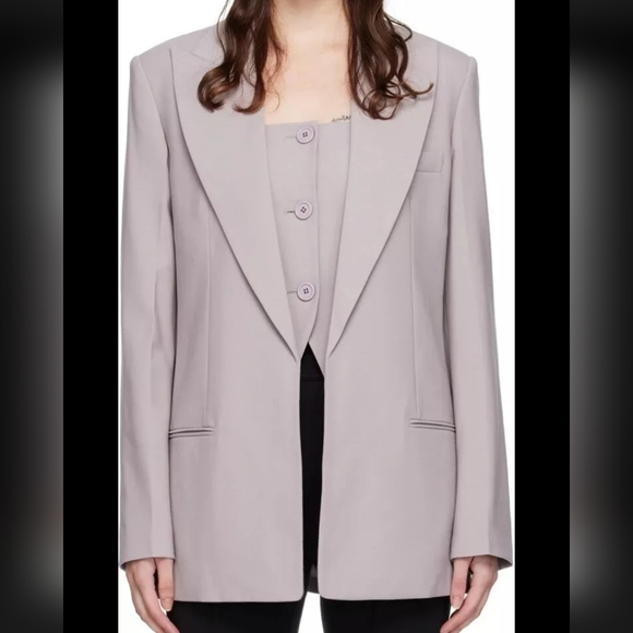 Helmut Lang Grey Peaked Lapel Blazer Virgin Wool Oversized Open Front 00 New - Picture 1 of 15